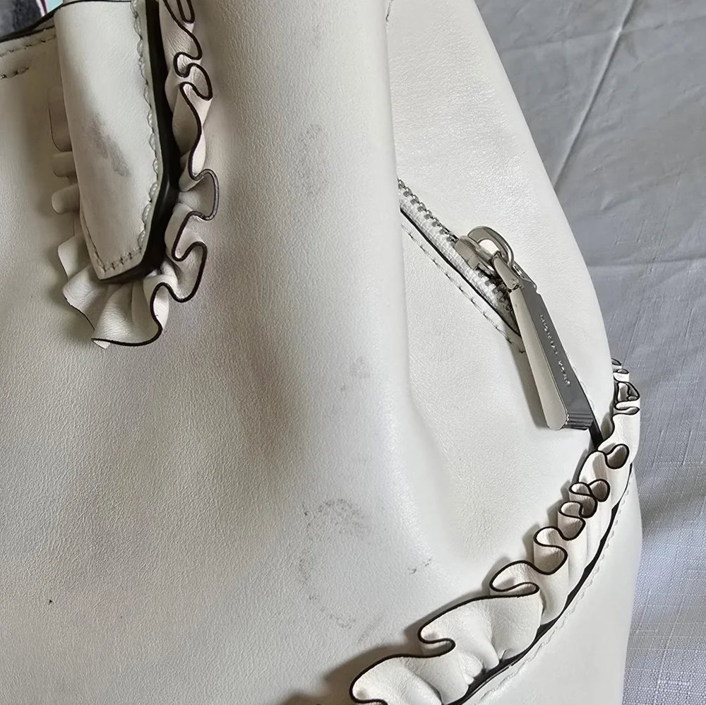 Michael Michael Kors Mercer Gallery Bag Ruffled White Leather Satchel Purse - Picture 12 of 16